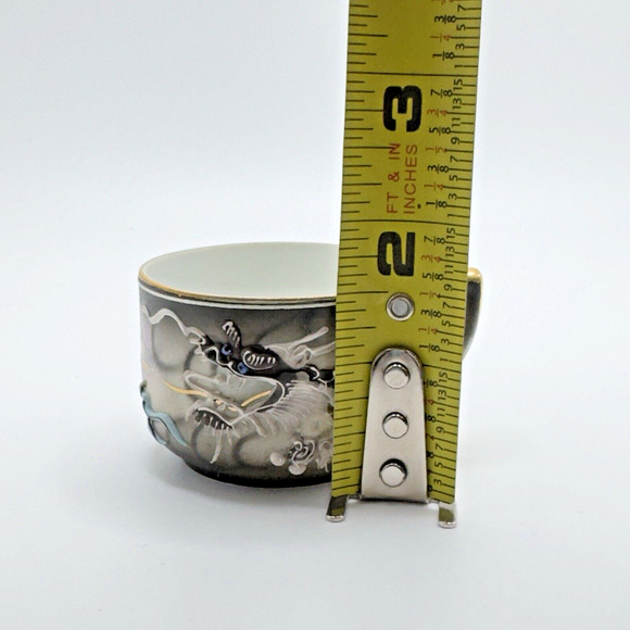 Vintage Geisha Lithophane Dragonware Small Teacup & Saucer Moriage Black Japan - Picture 15 of 16